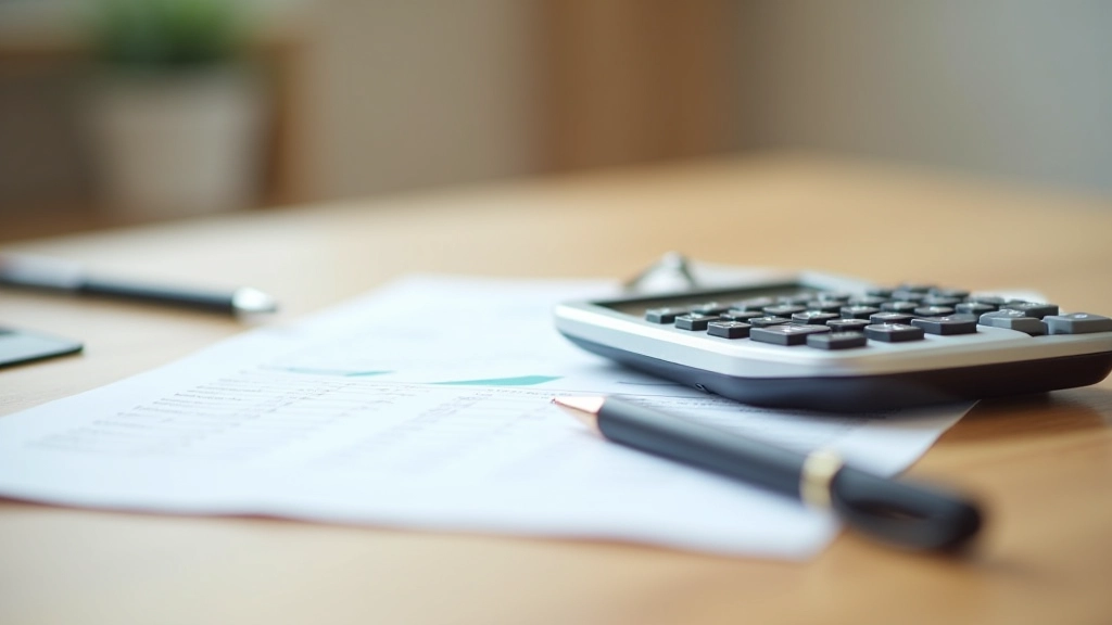 Calculator and budget spreadsheet on desk, planning countertop renovation costs