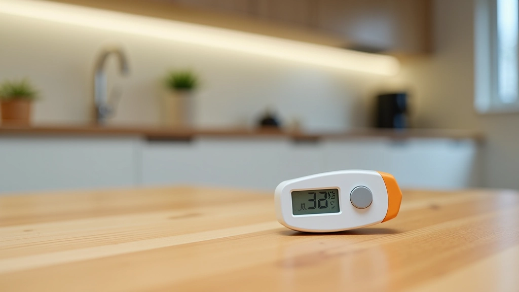Humidity meter and moisture measurement tools on kitchen counter with laminate sheets